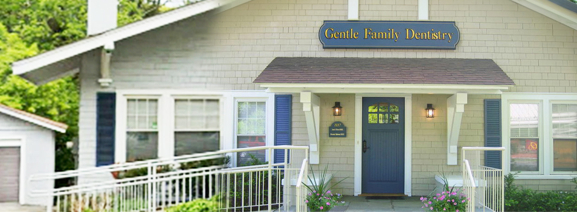 The image shows a building with the text  Cottage Family Dentistry  above its entrance, indicating it is a dental clinic.